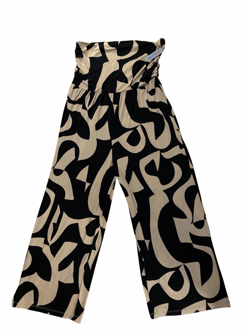 Derek Heart Strapless Wide-Leg Jumpsuit - Black & Cream Abstract Sz 3X NWT